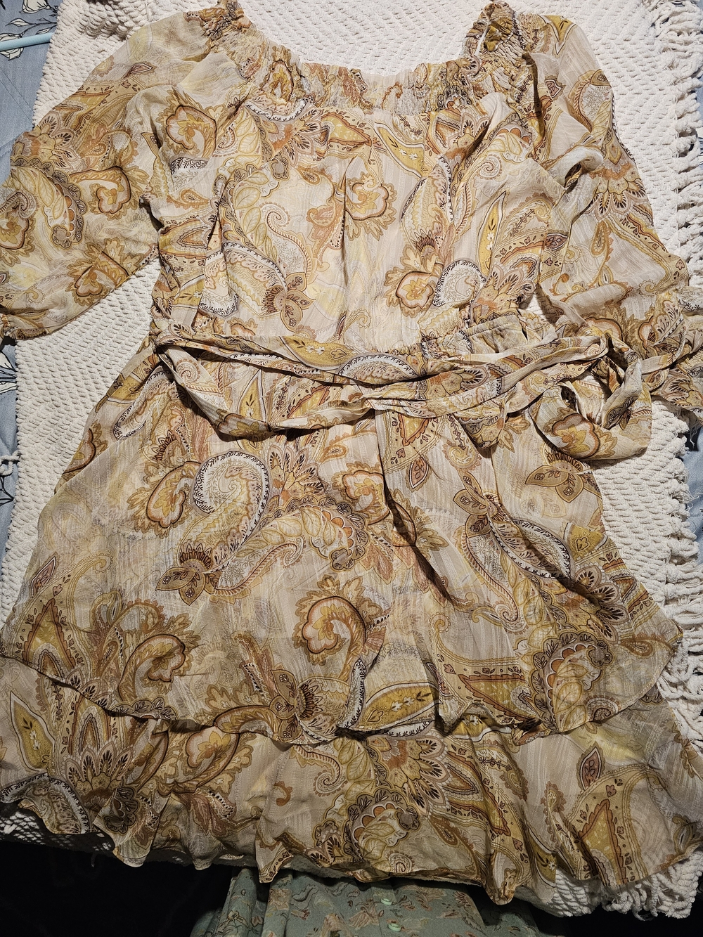 City Chic Yellow and Cream Paisley Peasant Dress